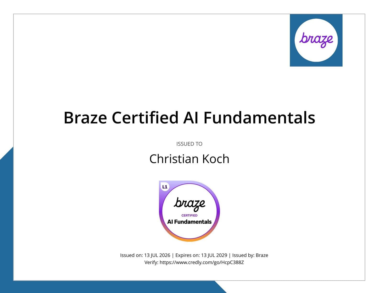 Braze Certified AI Fundamentals Certificate